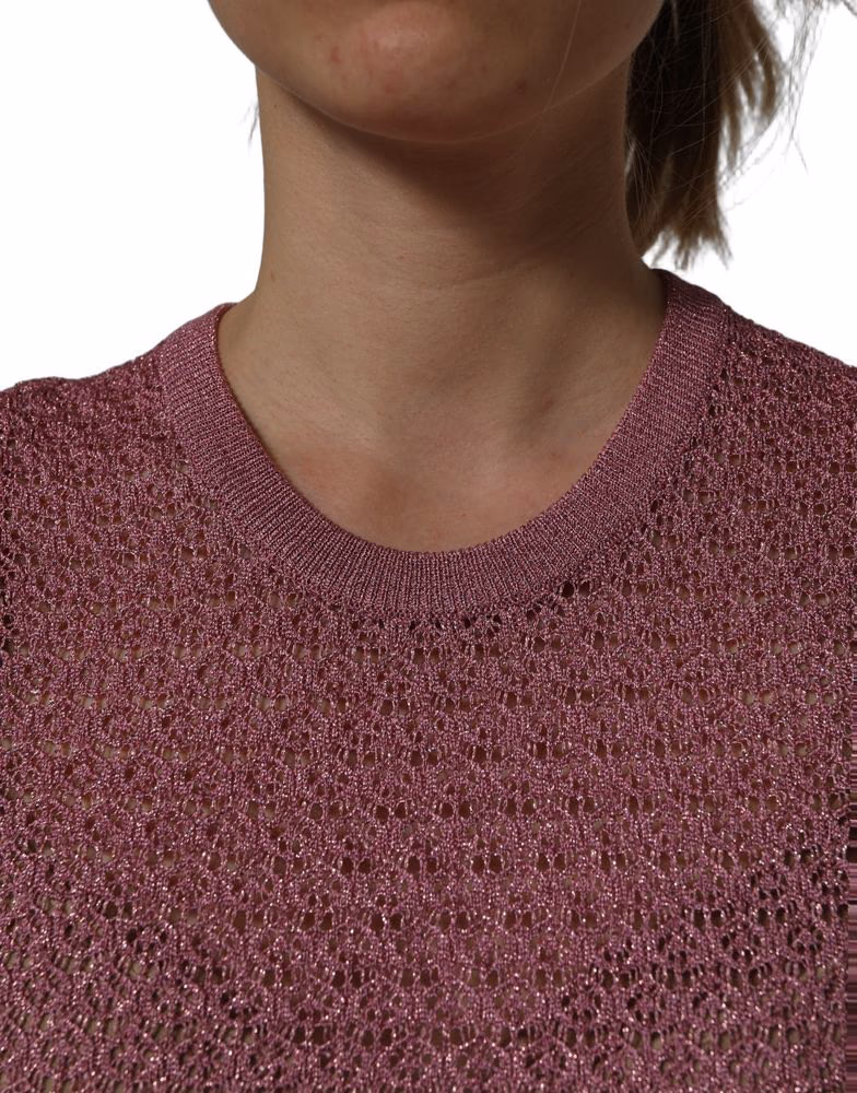 Dolce & Gabbana Pink Sheer Mesh Crew Neck Sleeveless Tank Top