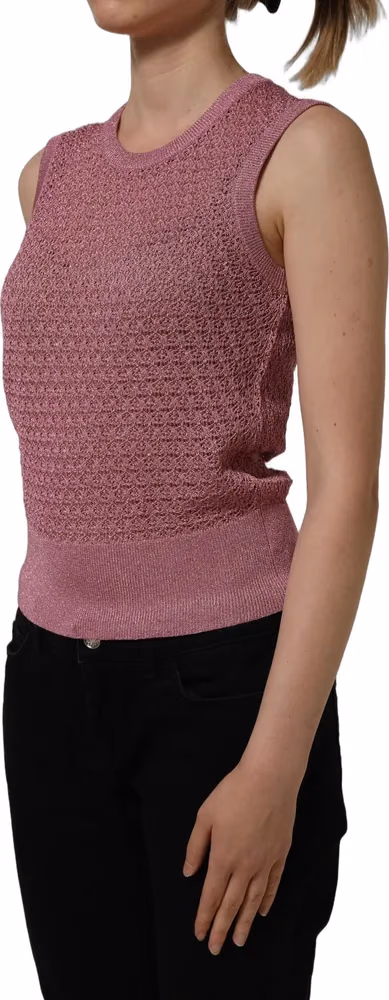 Dolce & Gabbana Pink Sheer Mesh Crew Neck Sleeveless Tank Top