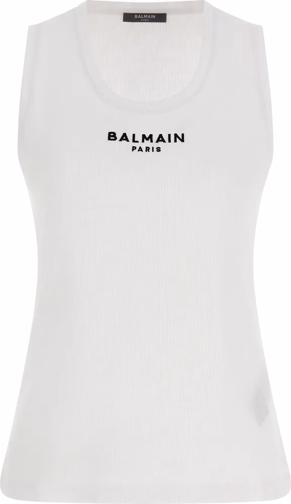 Balmain White Cotton Sleeveles T-Shirt