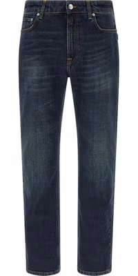 Blue Cotton Straight-Leg Jeans