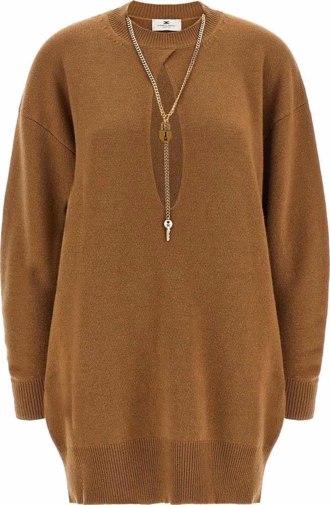 Elisabetta Franchi Brown Wool Short Dress
