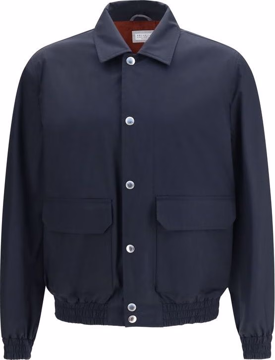 Brunello Cucinelli Blue Silk Biker Jacket