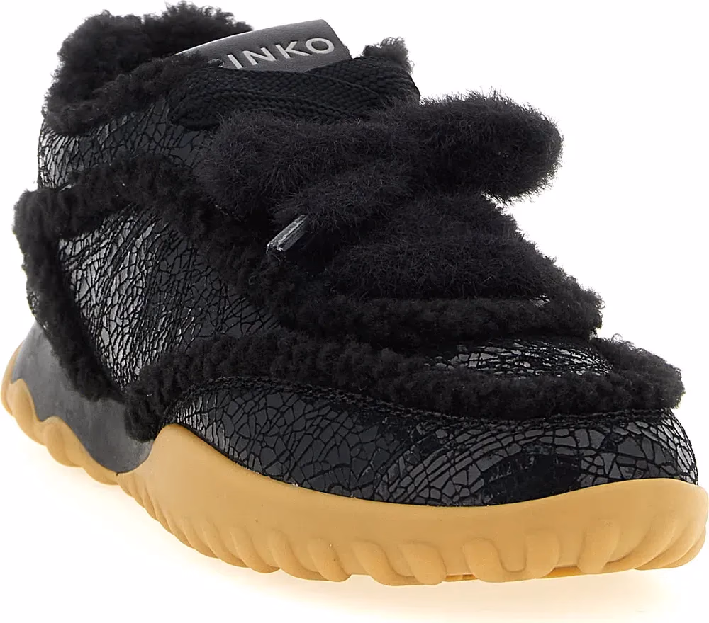 PINKO Black Cowhide Chunky Sneakers