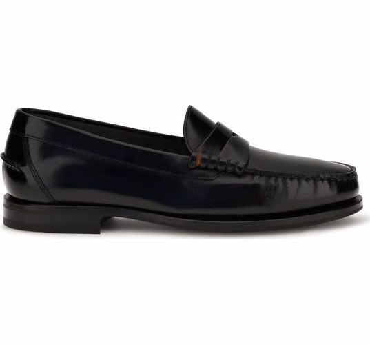 Santoni Black Calf Leather Bos Taurus Slip-On Loafers