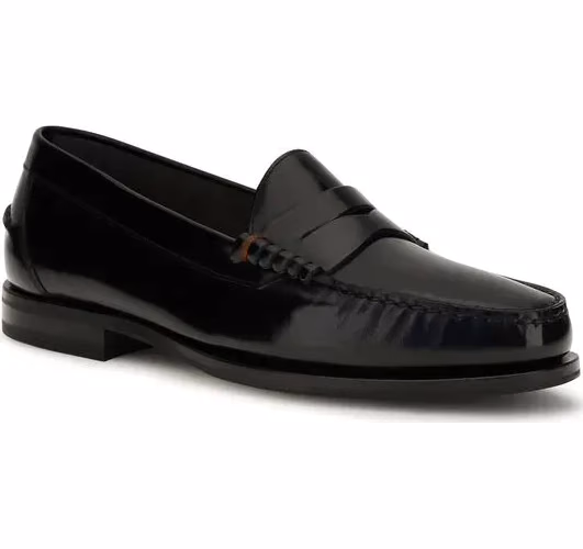 Santoni Black Calf Leather Bos Taurus Slip-On Loafers