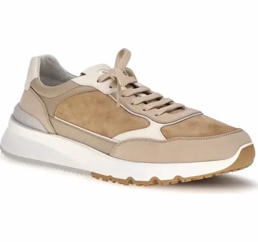 Brunello Cucinelli Beige Calf Leather Bos Taurus Low Top Sneakers