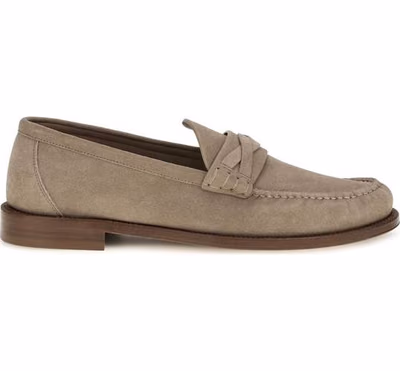 Beige Suede Leather Slip-On Loafers