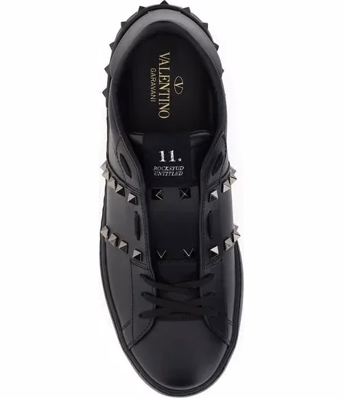 Valentino Garavani Black Calf Leather Bos Taurus Athletic Sneakers