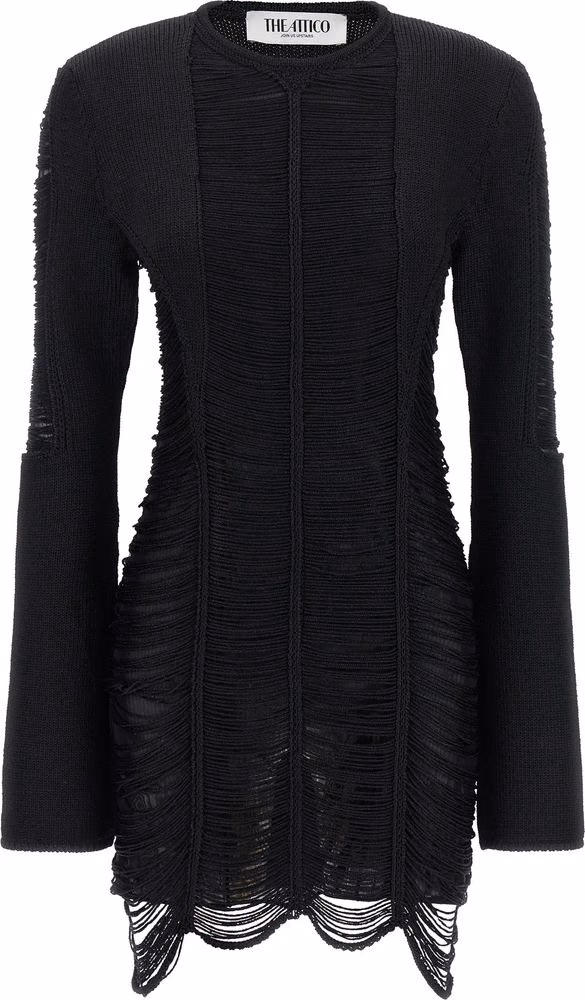 The Attico Black Viscose Short Dress