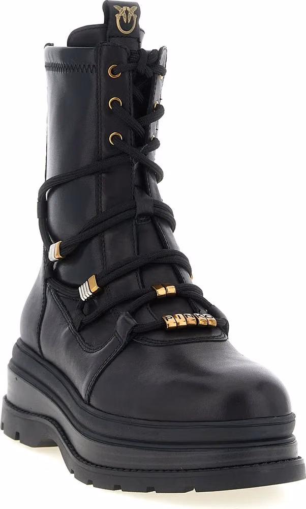 PINKO Black Cowhide Lace-Up Boots