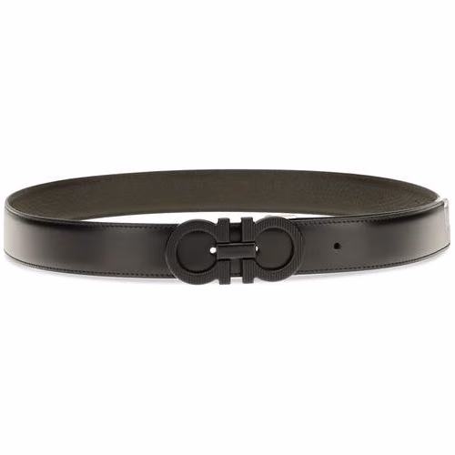 Ferragamo Black Calf Leather Bos Taurus Regular Belt