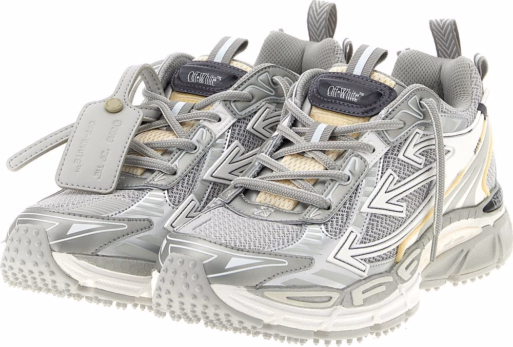 Off-White Silver Polyester Athletic Sneakers