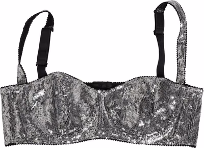 Silver Sequined Nyon Balconnet Bra Underwear