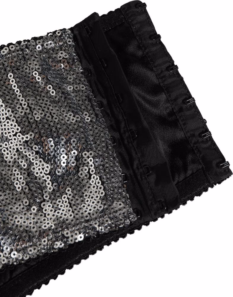 Dolce & Gabbana Silver Sequined Nyon Balconnet Bra Underwear