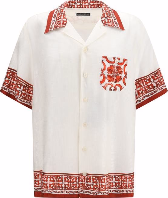 Dolce & Gabbana White Silk Pattern Shirt