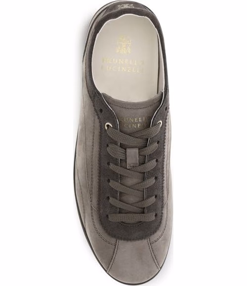 Brunello Cucinelli Gray Calf Leather Bos Taurus Sneakers