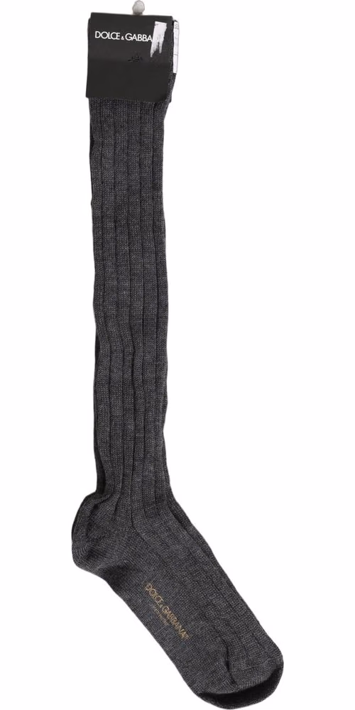 Dolce & Gabbana Gray Wool Blend Over The Calf Accessory Socks