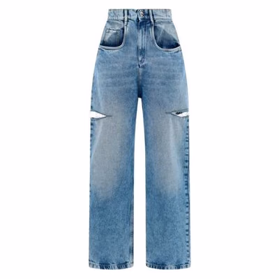 Blue Cotton Straight-Leg Jeans