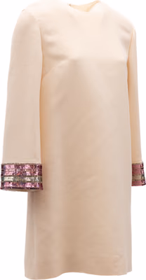 Women Cream Dress With Multi-Colored Sequin Cuffs