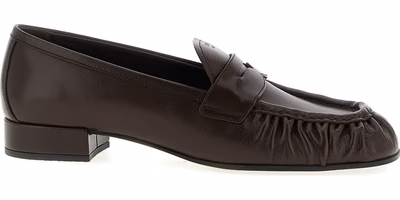 Brown Buffalo Leather Slip-On Loafers