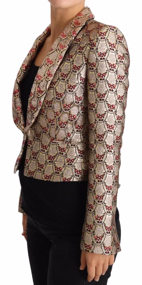 Dolce & Gabbana Gold Floral Sequined Blazer Coat Jacket