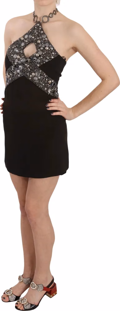 John Richmond Black Sequined Stretch Mini Shift Dress