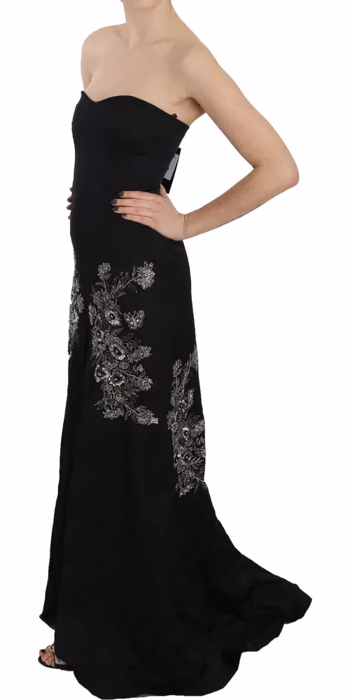 John Richmond Black Sequined Flare Ball Gown Dress