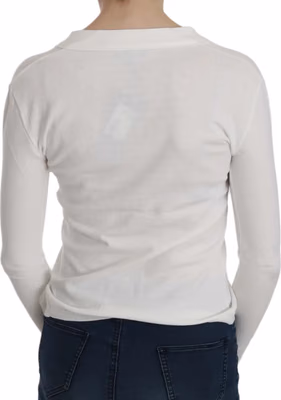 White V-neck Long Sleeve Cropped Cardigan Tops Sweater