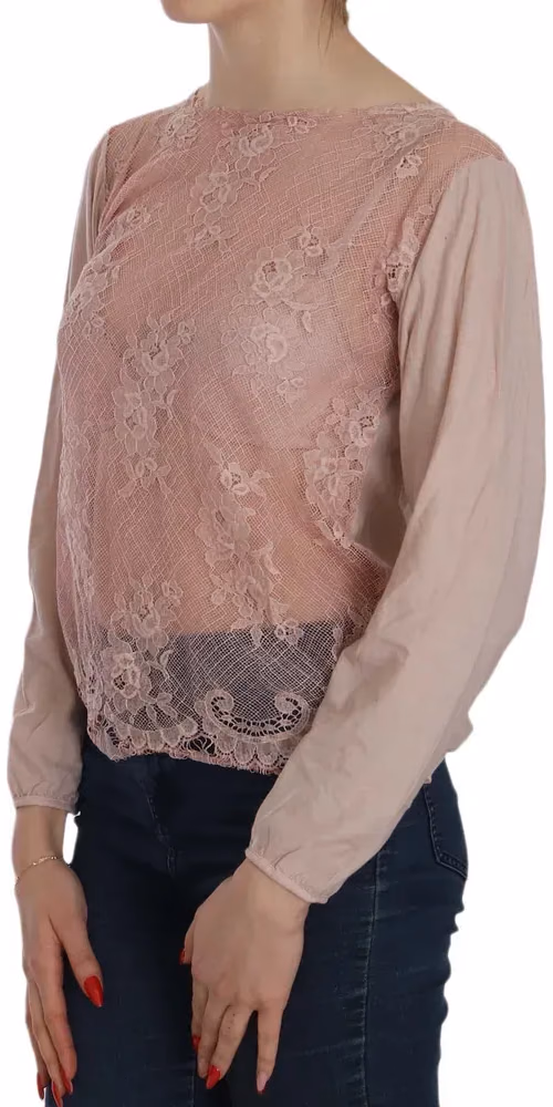 PINK MEMORIES Pink Lace See Through Long Sleeve Blouse