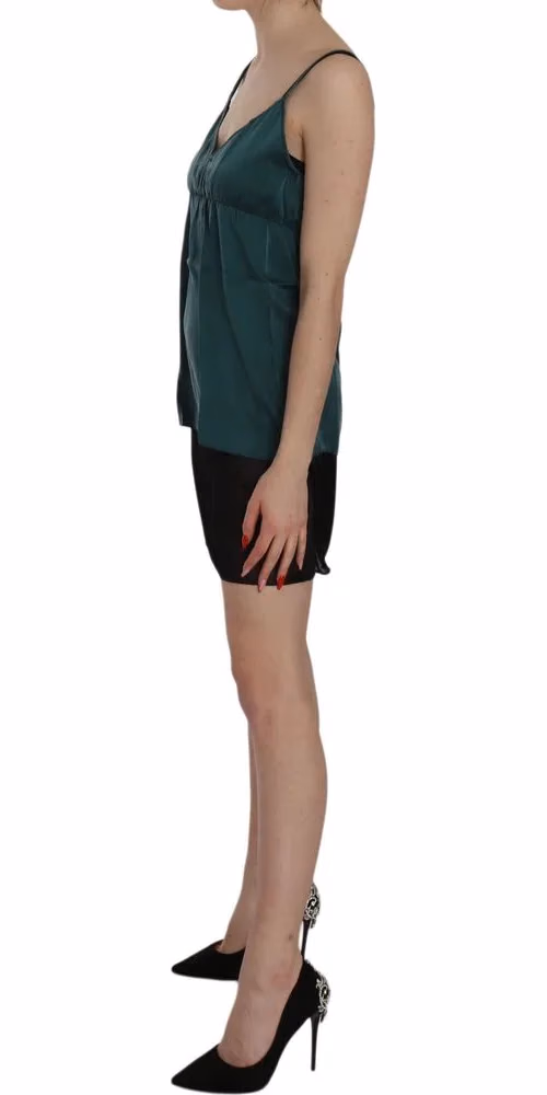 PINK MEMORIES Silk Green Spaghetti Strap Shift Mini Dress