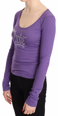 Purple Exte Crystal Embellished Long Sleeve Top Blouse