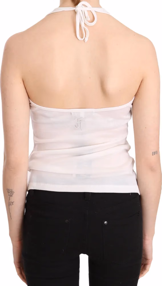 GF Ferre White Halter Cotton Sleeveless Casual Tank Top Blouse