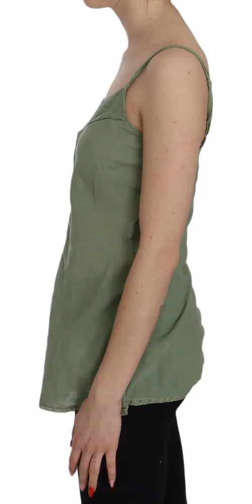 PINK MEMORIES Green Silk Spaghetti Strap Tank Top Blouse