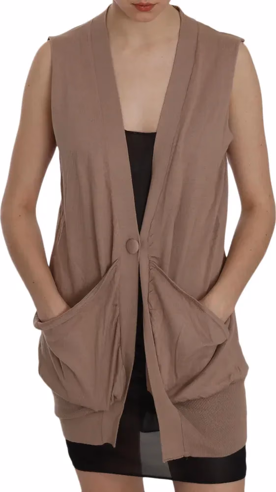 PINK MEMORIES Brown 100% Cotton Sleeveless Cardigan Top Vest