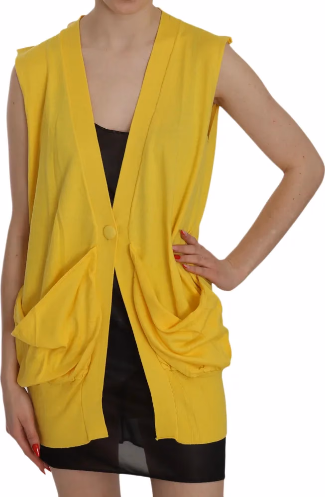 PINK MEMORIES Yellow 100% Cotton Sleeveless Cardigan Top Vest