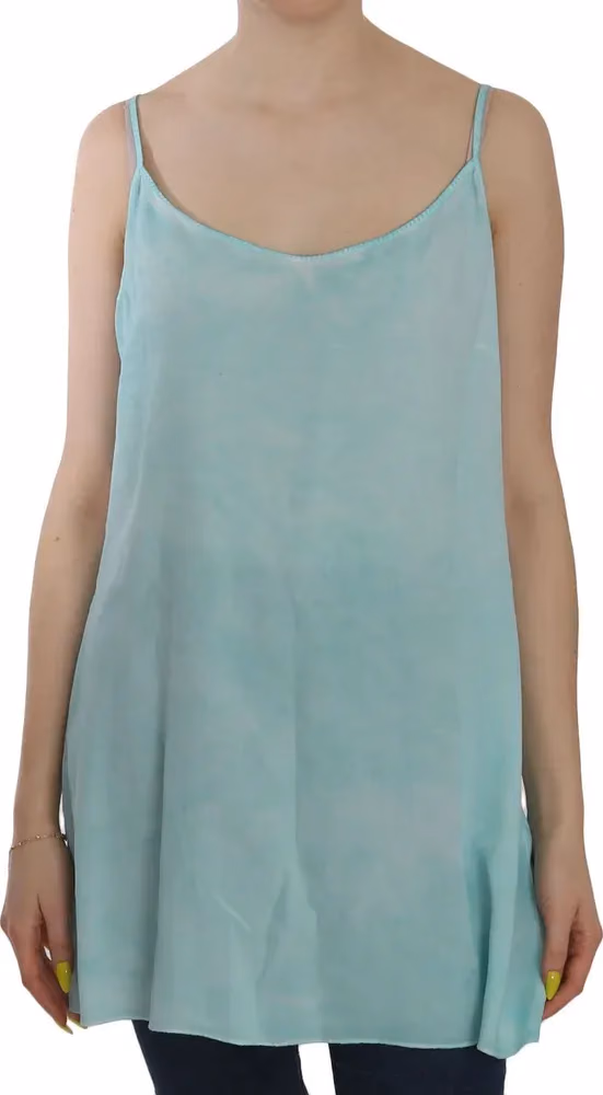 Ermanno Scervino Blue Sleeveless Spaghetti Dress Blouse