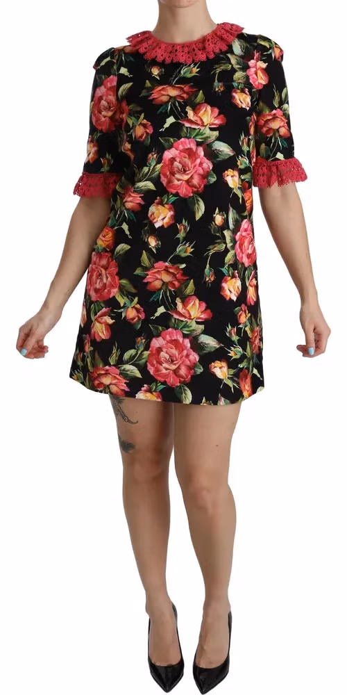 Dolce & Gabbana Floral Pink Lace A-Line Shift Mini Dress