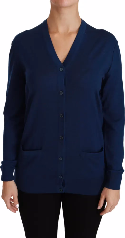 Dolce & Gabbana Blue Button Cardigan Virgin Wool Sweater