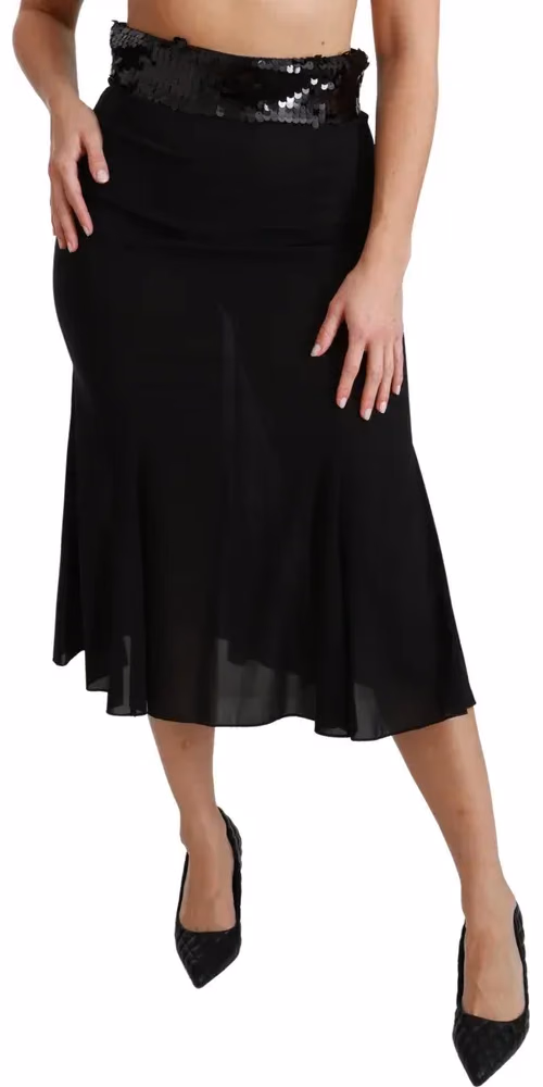 Dolce & Gabbana Black High Waist Mermaid Midi Silk Skirt