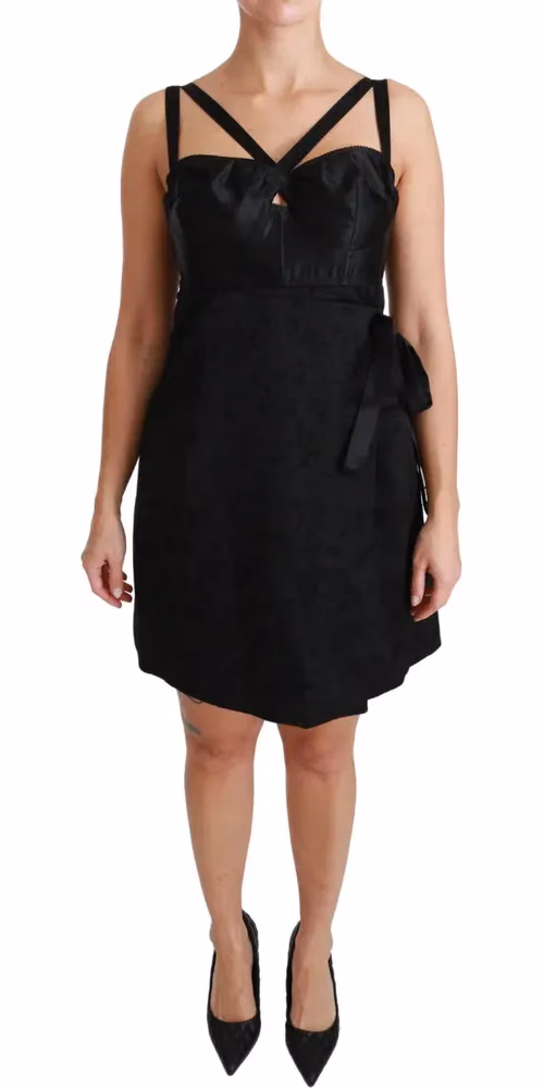 Dolce & Gabbana Black Stretch Satin Jacquard Mini Dress