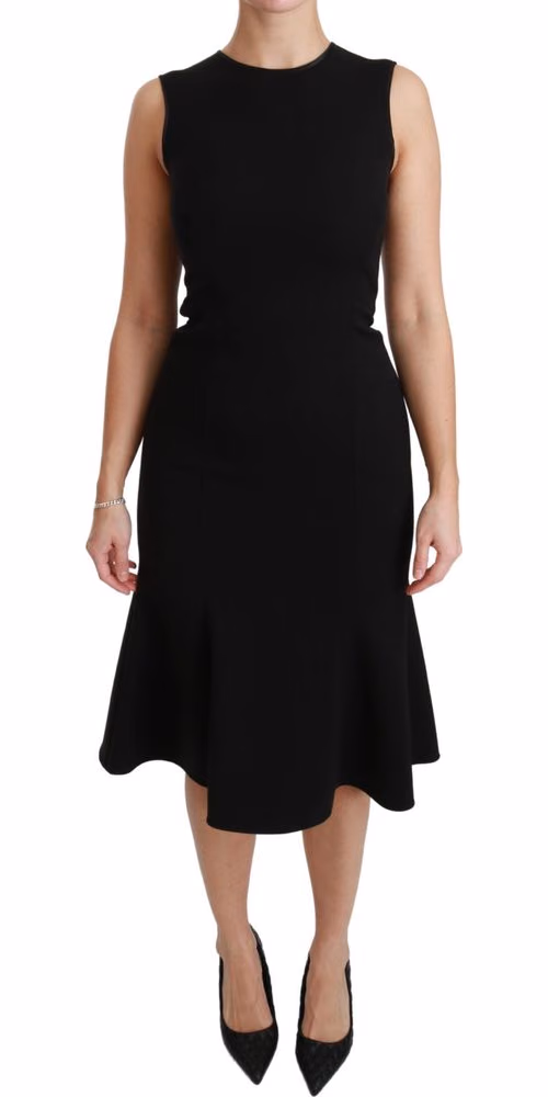 Dolce & Gabbana Black Fit Flare Wool Stretch Sheath Dress