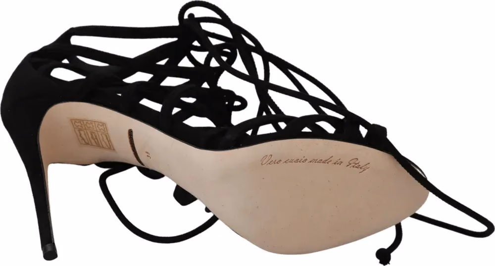 Dolce & Gabbana Black Suede Strap Stilettos Shoes Sandals