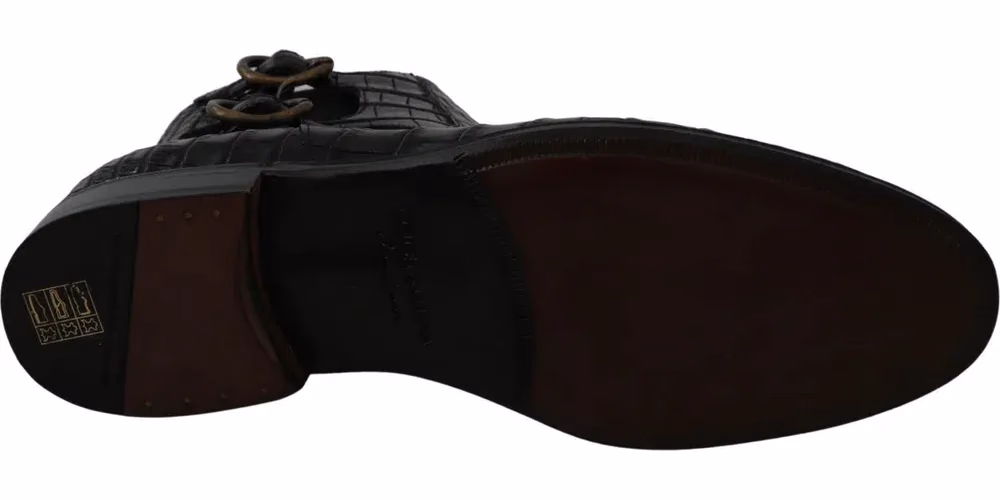 Dolce & Gabbana Black Crocodile Leather Derby Boots Shoes
