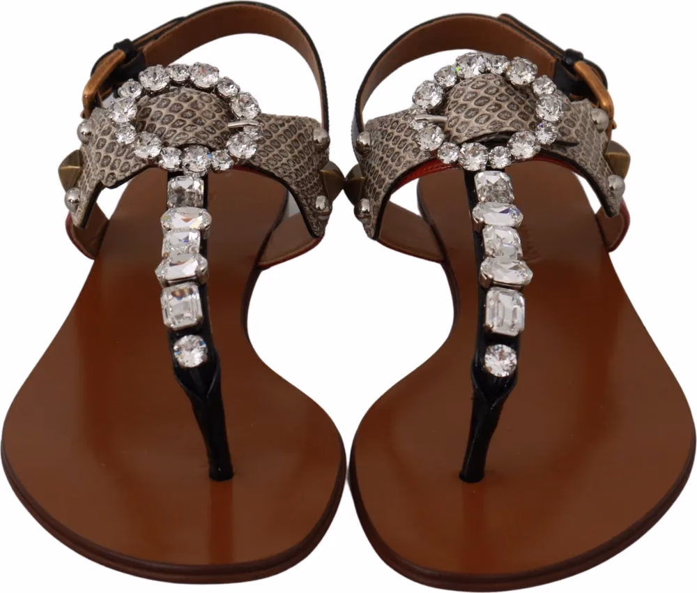 Dolce & Gabbana Leather Ayers Crystal Sandals Flip Flops Shoes