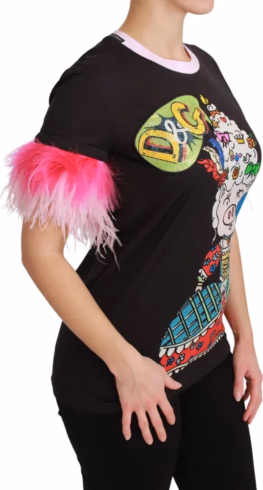 Dolce & Gabbana Black YEAR OF THE PIG Top Cotton  T-shirt
