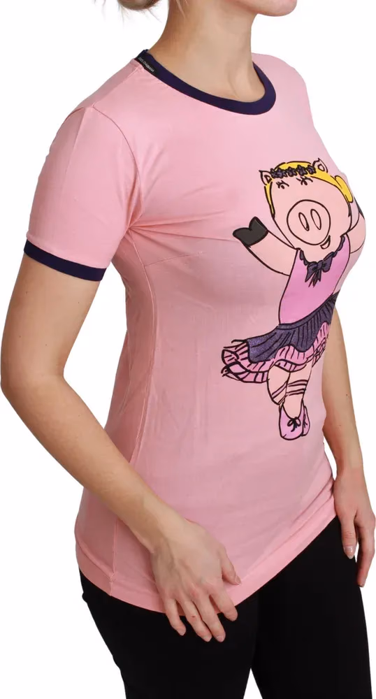 Dolce & Gabbana Pink YEAR OF THE PIG Top Cotton T-shirt