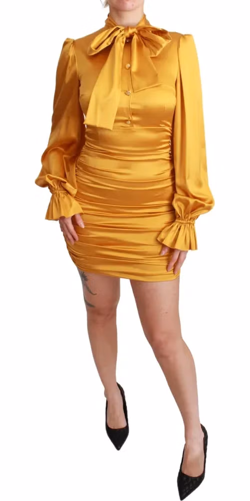 Dolce & Gabbana Yellow Silk Stretch Sheath Bodycon Mini Dress