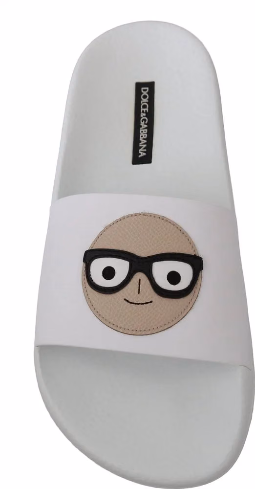 Dolce & Gabbana White Leather #dgfamily Slides Shoes Sandals