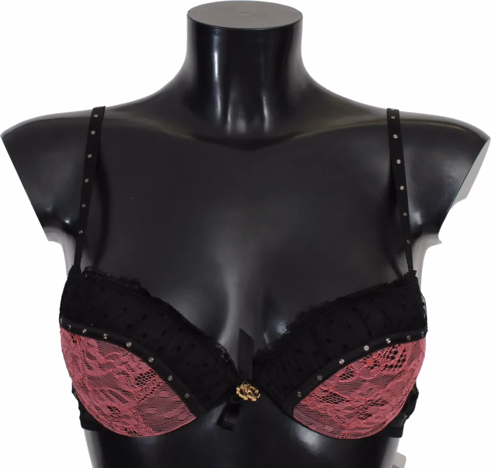 Roberto Cavalli Black Pink Lace Push Up Bra Underwear