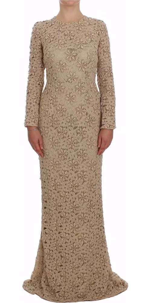 Dolce & Gabbana Beige Floral Lace Sheath Maxi Dress